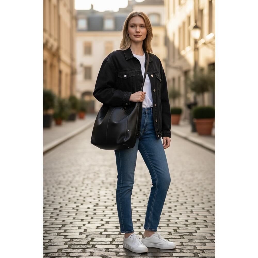 Lauren Ralph Lauren Est. 1967 Black Pebble Leather Lrg Tote Shoulder Slouch Bag - Picture 6 of 16